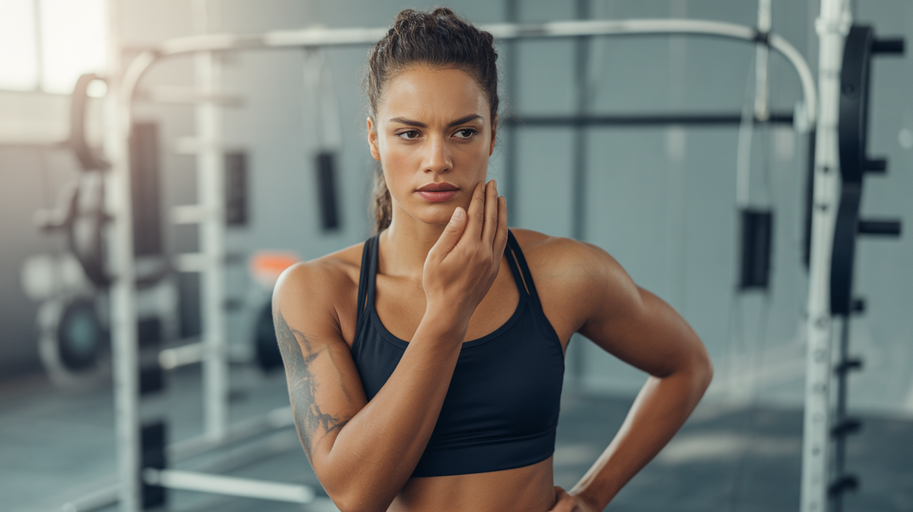 Woman experiencing discomfort during her workout routine