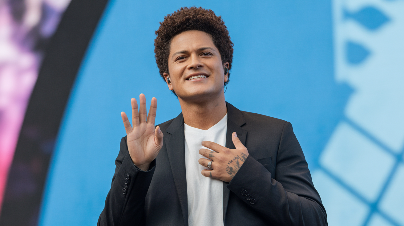 Bruno Mars performing onstage during Fortnite Festival Season 9