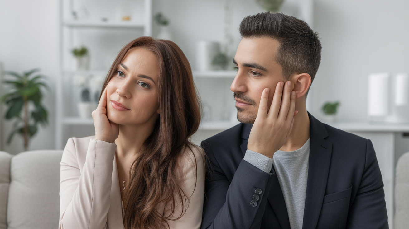 Couple in therapy session discussing infidelity issues