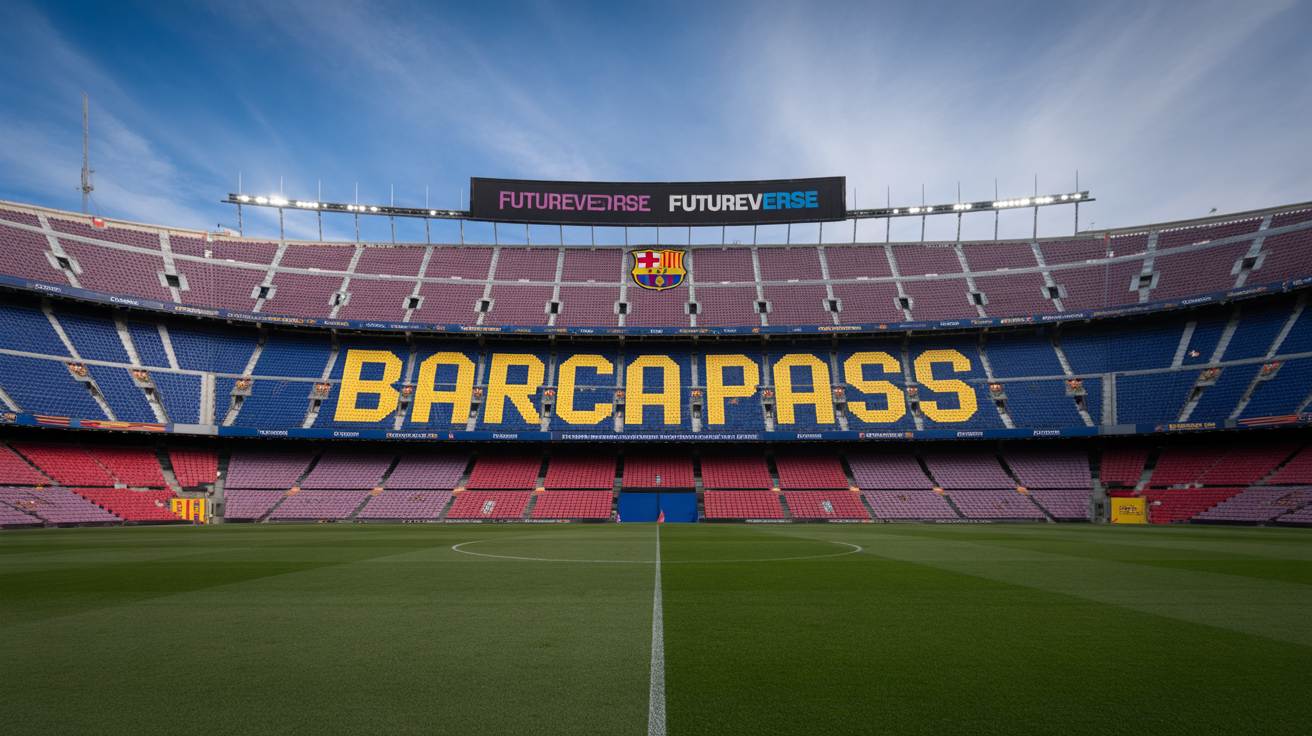 FC Barcelona logo with Futureverse and Barca.pass symbols