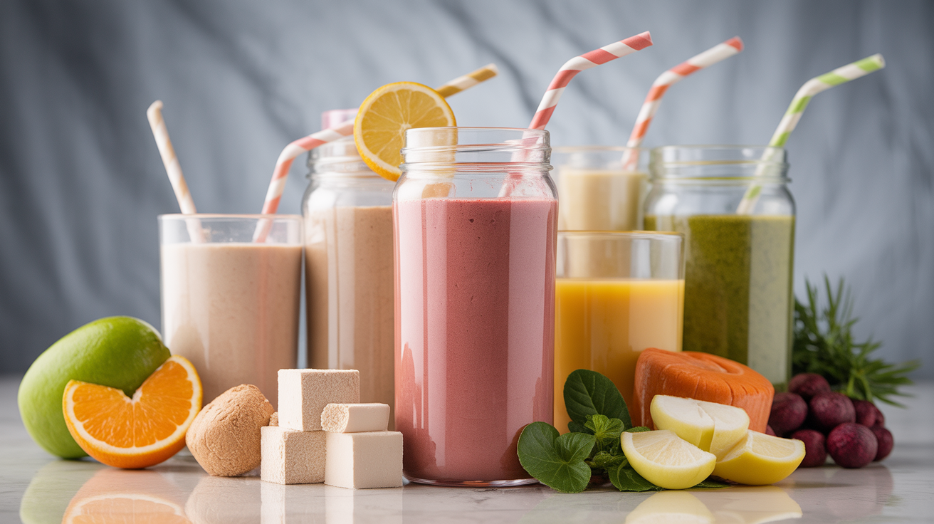 Assortment of top-rated whey protein powders for healthy shakes in 2025