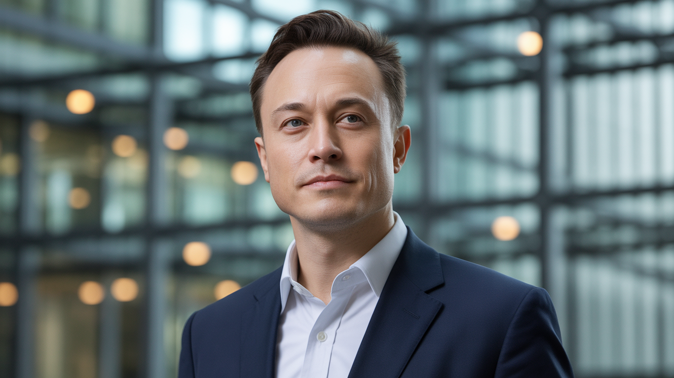 Elon Musk with Grok AI logo emphasizing politicization concerns